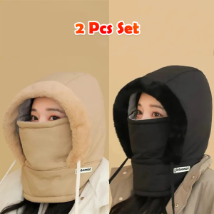 2 Pcs Set- Premium Winter Windproof Hat With Ear Flaps- Black+ Khaki