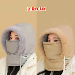 2 Pcs Set- Premium Winter Windproof Hat With Ear Flaps- Ash+ Khaki