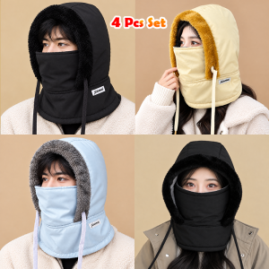 4 Pcs Set- Premium Winter Windproof Hat With Ear Flaps – Black + Ash + Biscuit