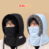 2 Pcs Set- Premium Winter Windproof Hat With Ear Flaps- Black + Ash